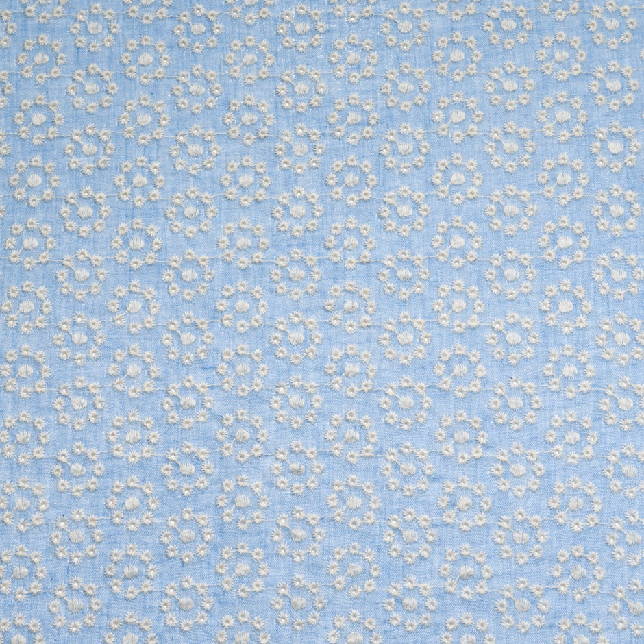 Ivory Floral Embroidered Sky Blue Linen
