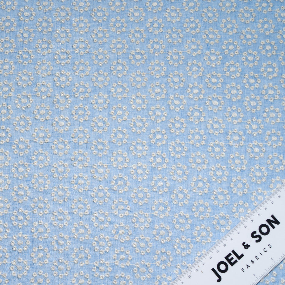 Ivory Floral Embroidered Sky Blue Linen