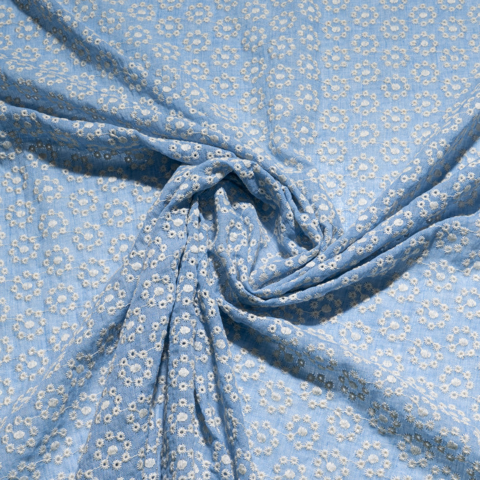 Ivory Floral Embroidered Sky Blue Linen