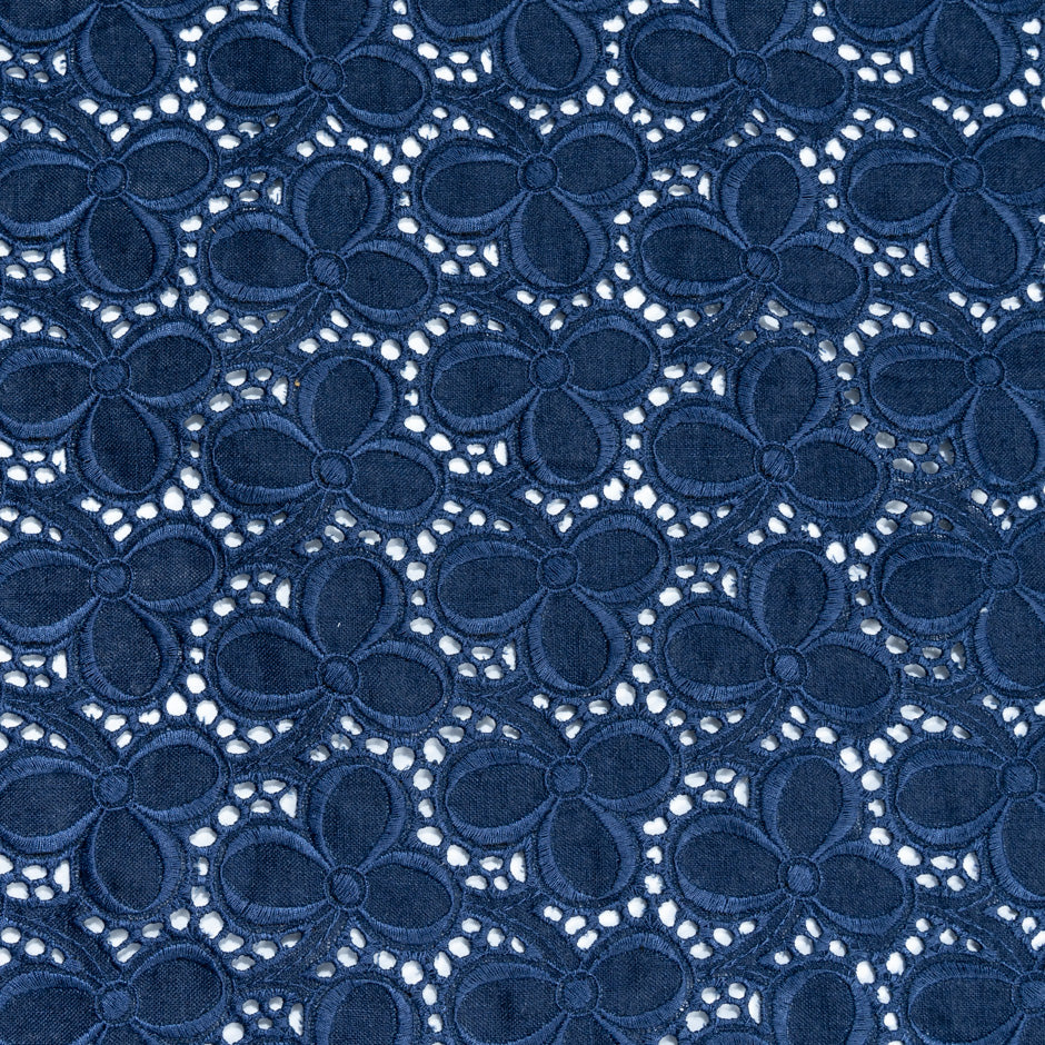 Indigo Blue Floral Broderie Anglaise Linen (A 3m Piece)