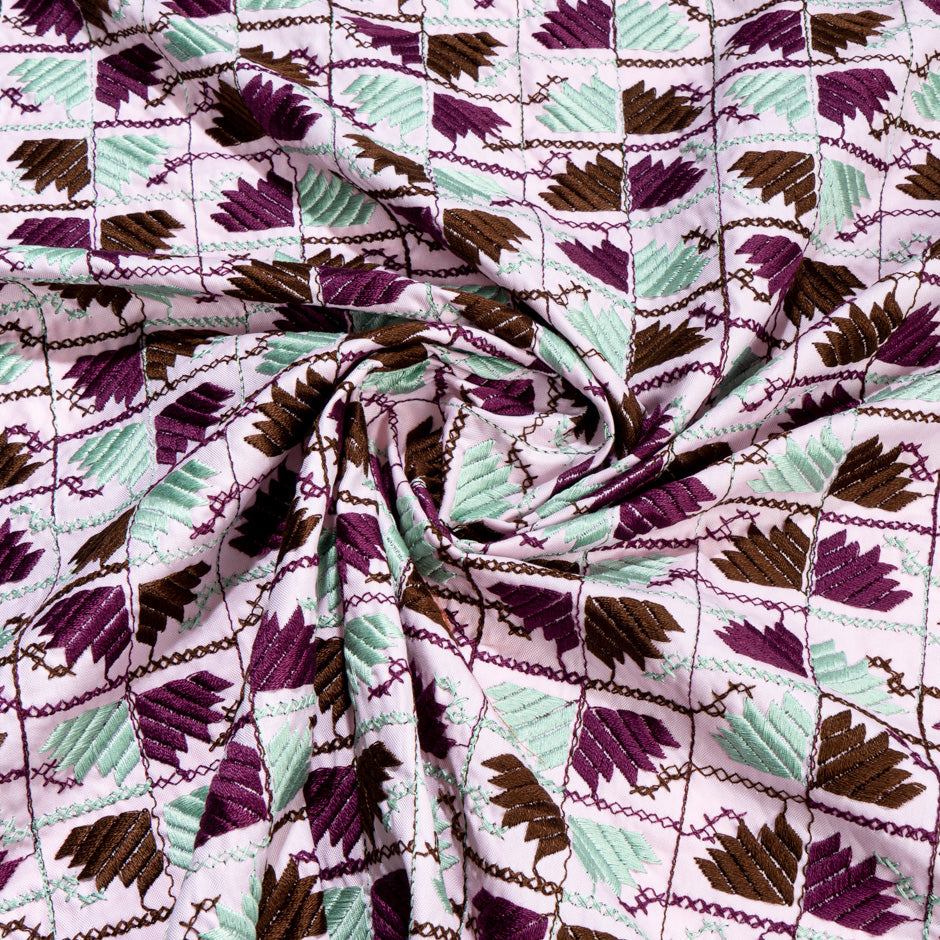Mint, Plum & Brown Geometric Embroidered Cotton