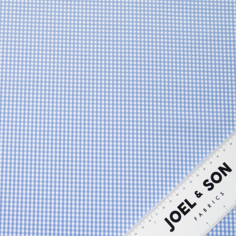 Sky Blue & White Gingham Check Cotton Shirting