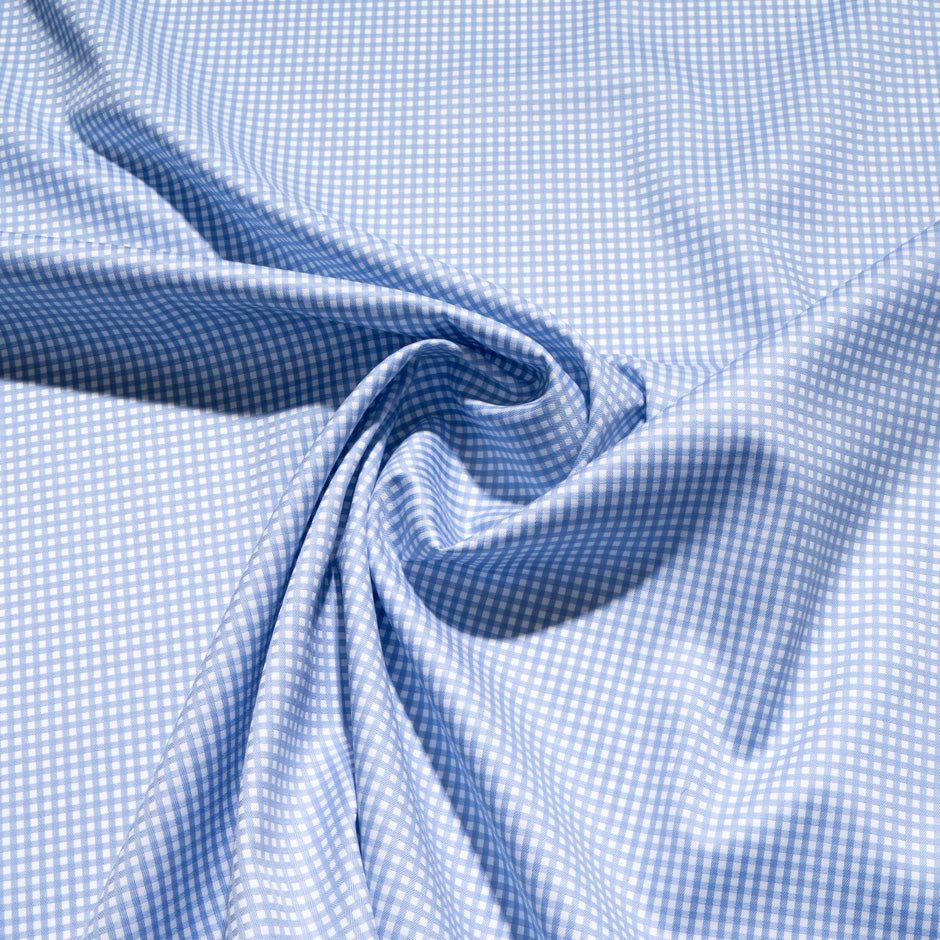 Sky Blue & White Gingham Check Cotton Shirting