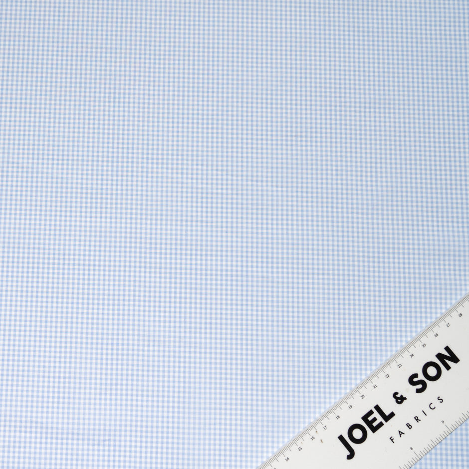 Pale Blue & White Gingham Check Cotton Shirting