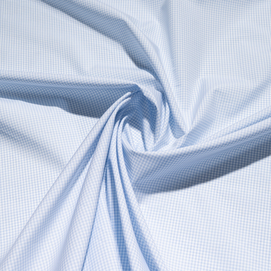 Pale Blue & White Gingham Check Cotton Shirting