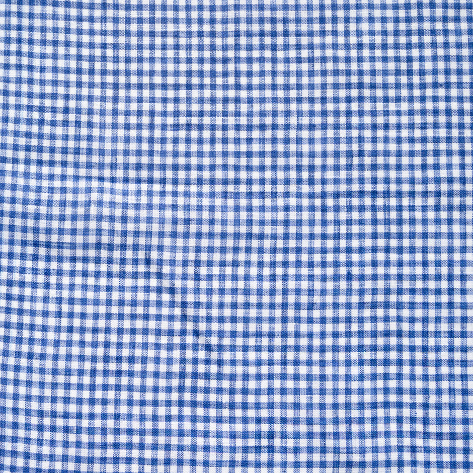 French Blue Gingham Check Pure Linen