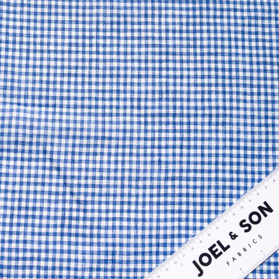 French Blue Gingham Check Pure Linen