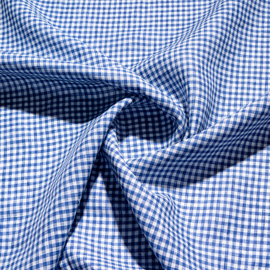 French Blue Gingham Check Pure Linen