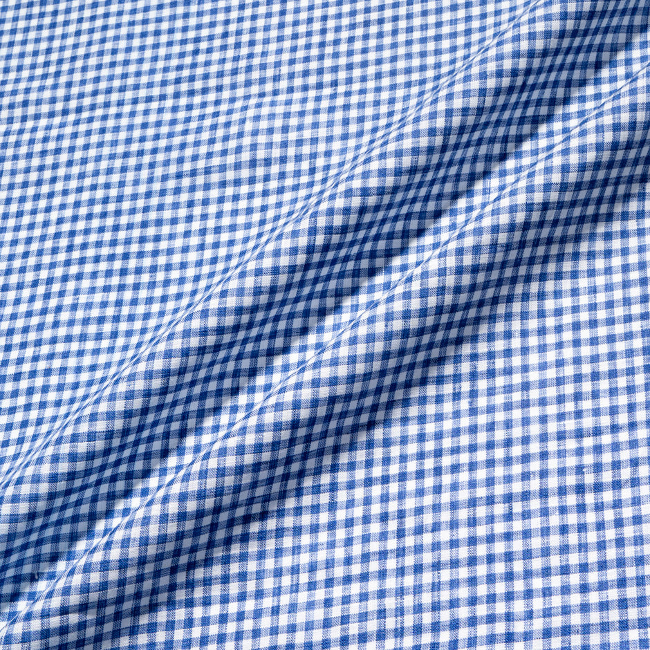 French Blue Gingham Check Pure Linen