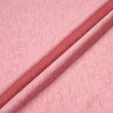 Red & White Thin Striped Pure Linen