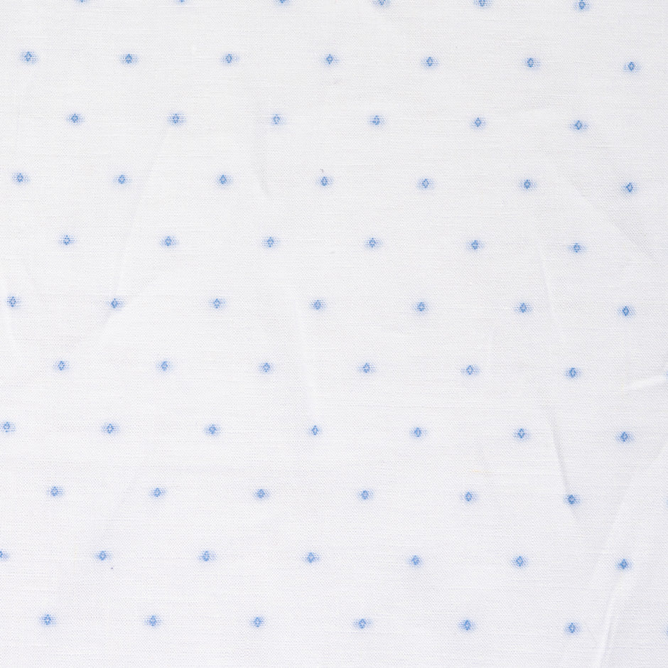 Sky Blue Spotted White Pure Linen Shirting