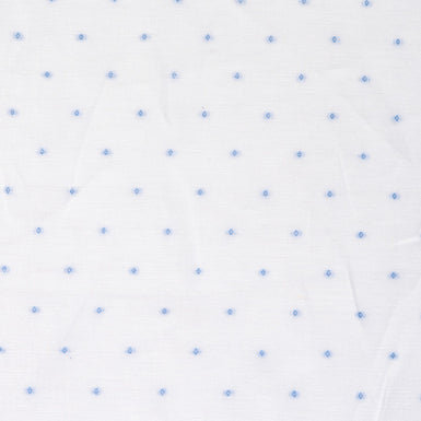 Sky Blue Spotted White Pure Linen Shirting