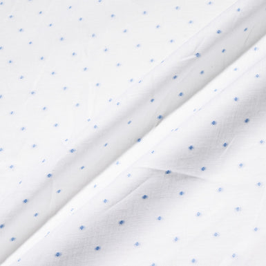 Sky Blue Spotted White Pure Linen Shirting
