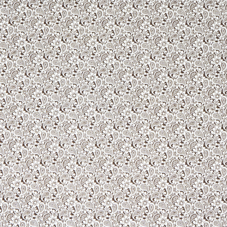 Brown Paisley Printed White Poplin Cotton Shirting