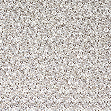 Brown Paisley Printed White Poplin Cotton Shirting