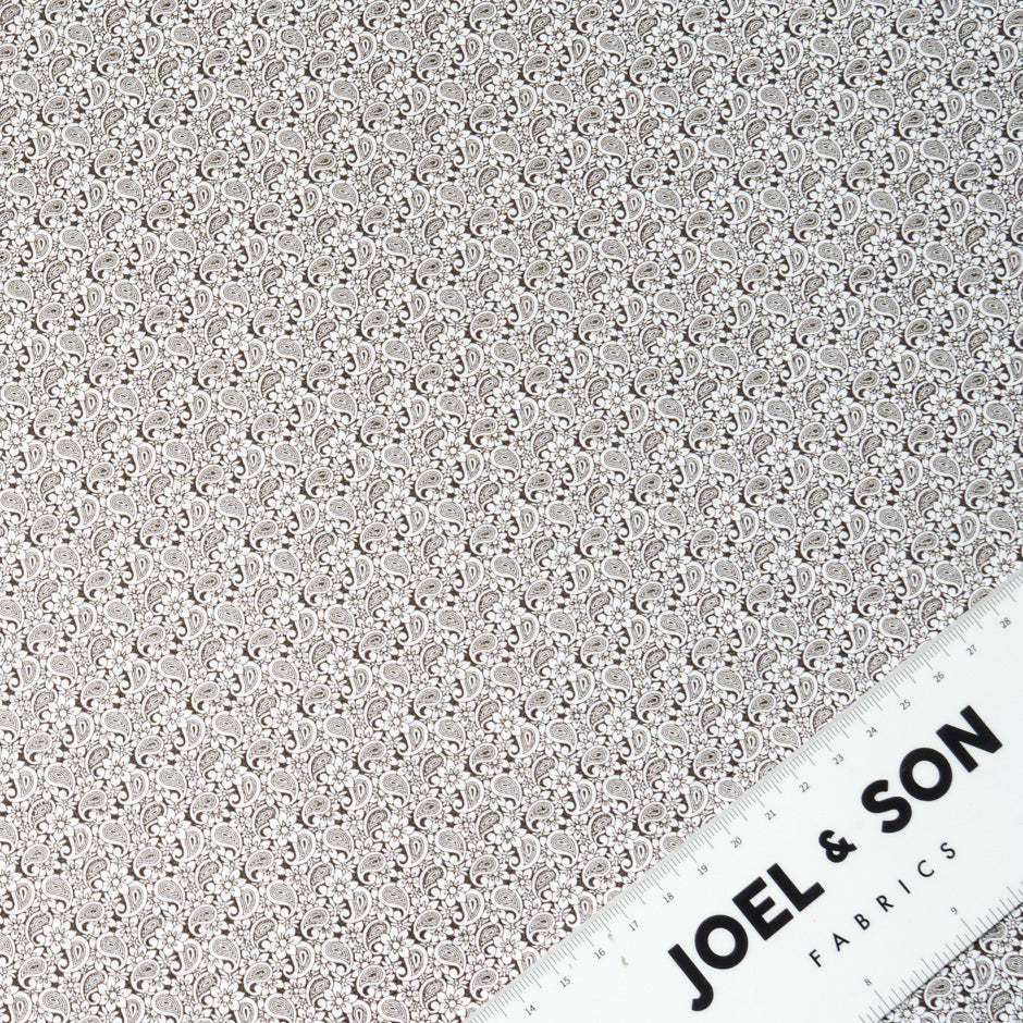 Brown Paisley Printed White Poplin Cotton Shirting