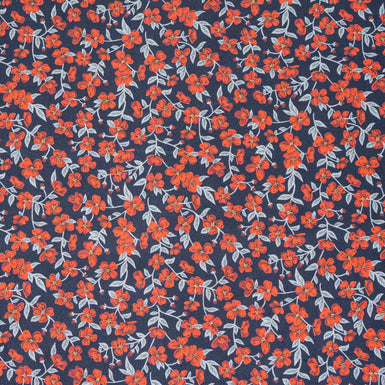 Red Floral Printed Blue Pure Cotton Shirting