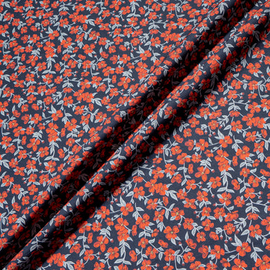 Red Floral Printed Blue Pure Cotton Shirting