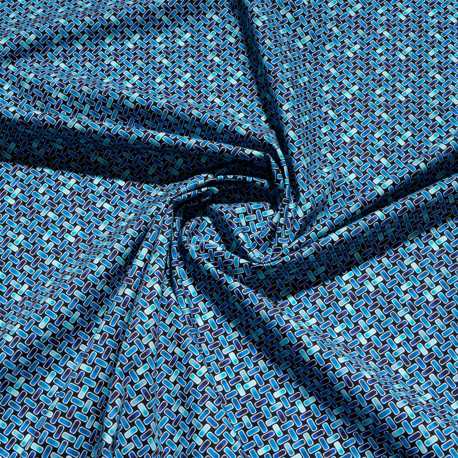 Blue Geometric Printed Pure Cotton