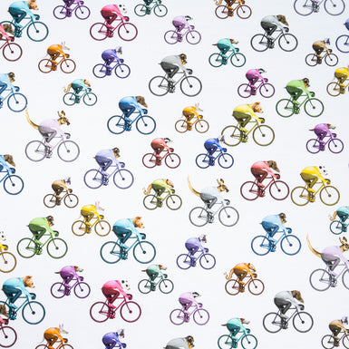 Multi-Coloured Cyclist Printed White Cotton Shirting