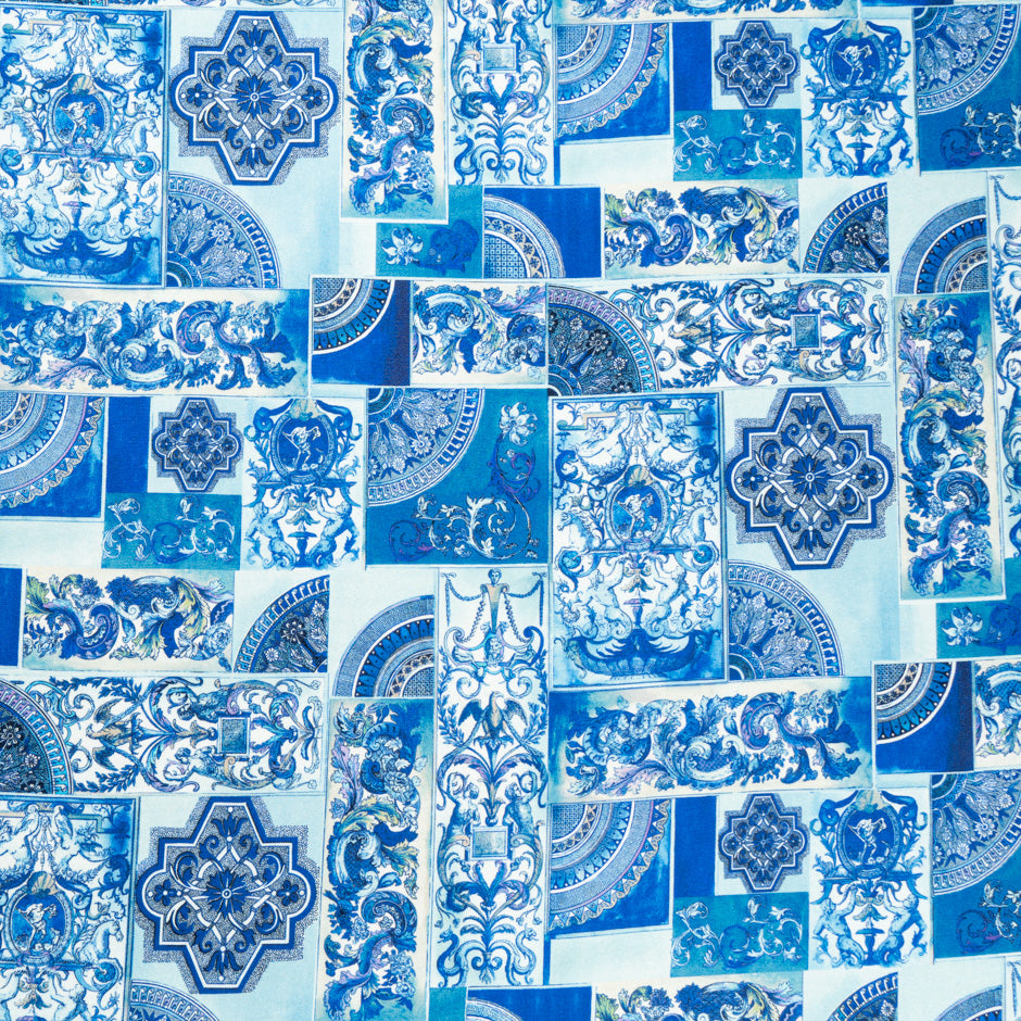 Blue Patchwork Printed Pure Silk Twill (A 2.85m Piece)