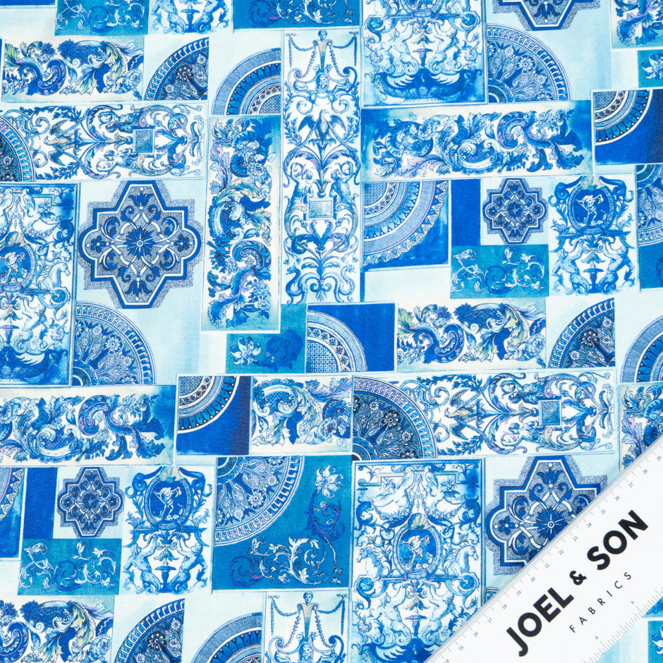 Blue Patchwork Printed Pure Silk Twill (A 2.85m Piece)