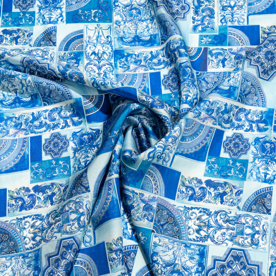 Blue Patchwork Printed Pure Silk Twill (A 2.85m Piece)