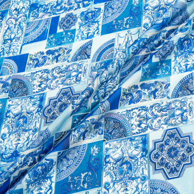 Blue Patchwork Printed Pure Silk Twill