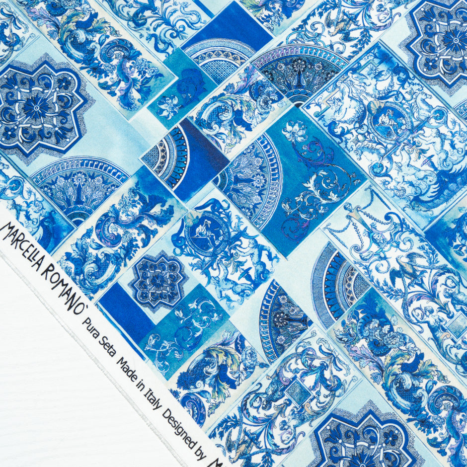 Blue Patchwork Printed Pure Silk Twill (A 2.85m Piece)