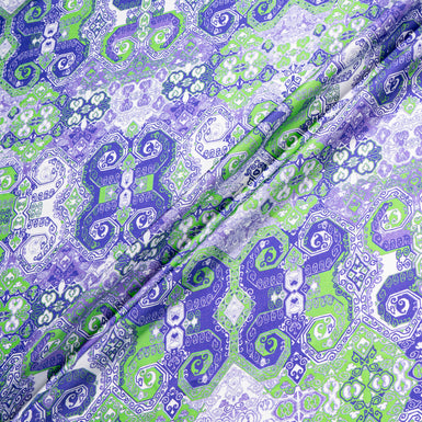 Green & Purple Patchwork Printed Pure Silk Twill