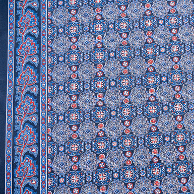 Blue & Red Geo Tile Printed Pure Silk Twill