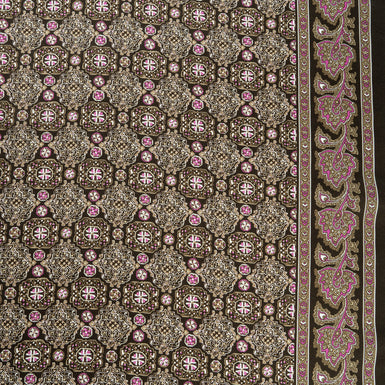Brown & Pink Geo Tile Printed Pure Silk Twill