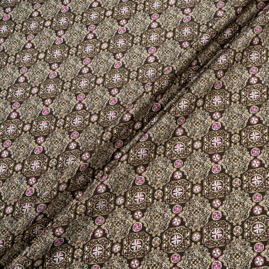 Brown & Pink Geo Tile Printed Pure Silk Twill