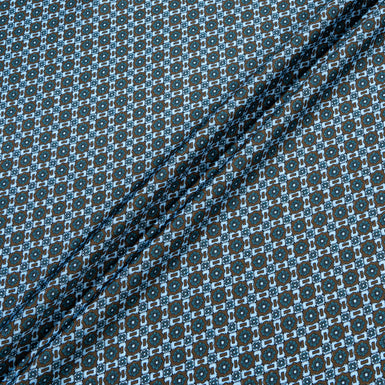 Blue & Brown Geo Printed Pure Silk Twill