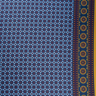 Burgundy & Blue Geo Printed Pure Silk Twill