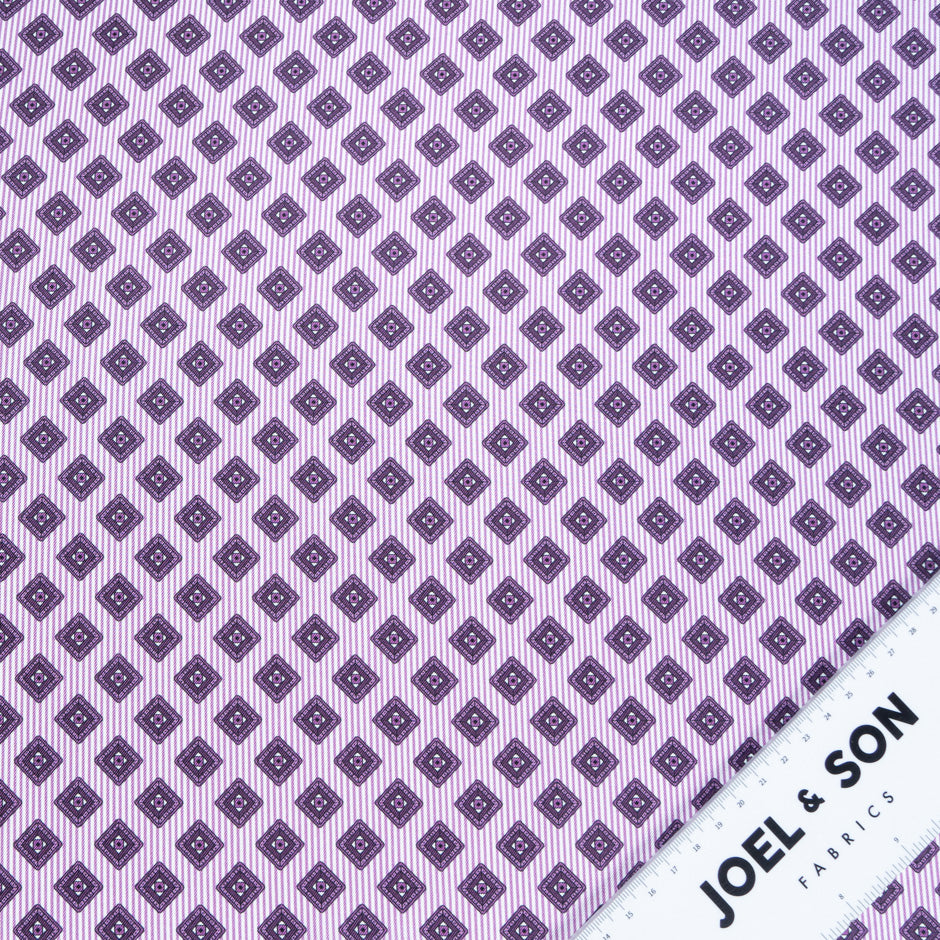 Purple Geo Square Printed Pure Silk Twill (A 3.40m Piece)