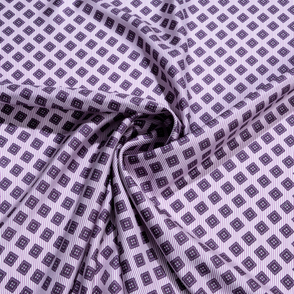 Purple Geo Square Printed Pure Silk Twill (A 3.40m Piece)
