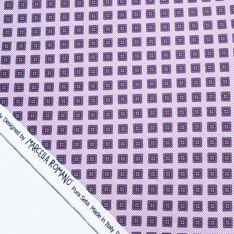 Purple Geo Square Printed Pure Silk Twill (A 3.40m Piece)