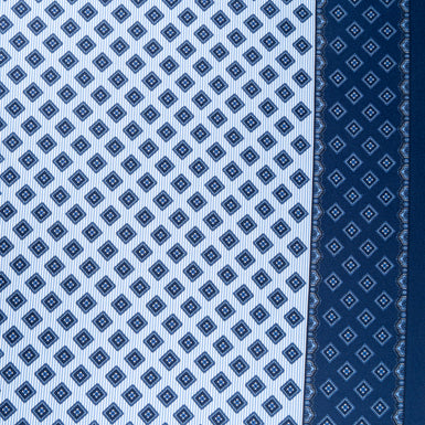 Blue Geo Square Printed Pure Silk Twill