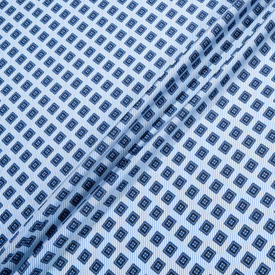 Blue Geo Square Printed Pure Silk Twill