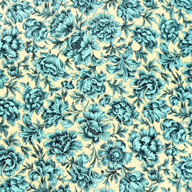 Mint Green Floral Printed Yellow Double Silk Crêpe