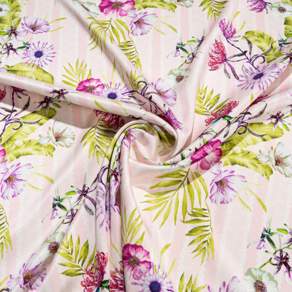 Purple & Pink Floral Printed Double Silk Crêpe