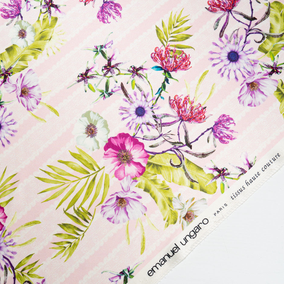 Purple & Pink Floral Printed Double Silk Crêpe