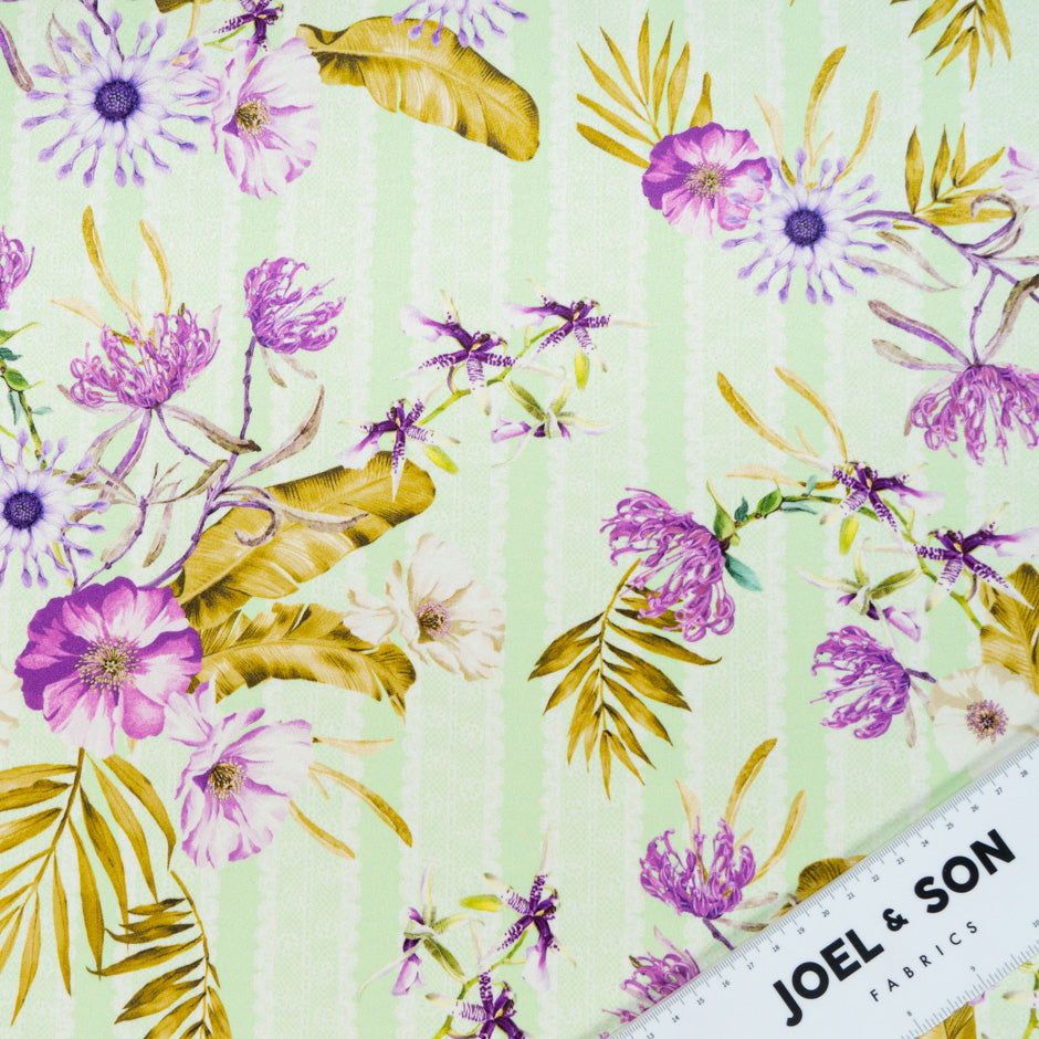Purple Floral Printed Mint Double Silk Crêpe