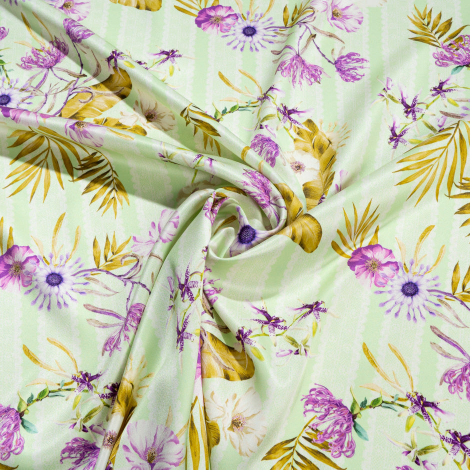 Purple Floral Printed Mint Double Silk Crêpe