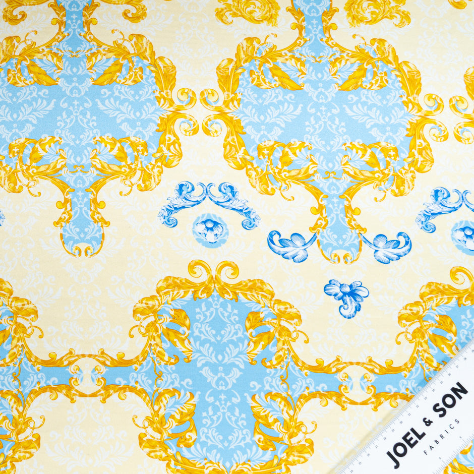 Yellow, Blue & Cream Printed Silk Satin (A 3m Piece)