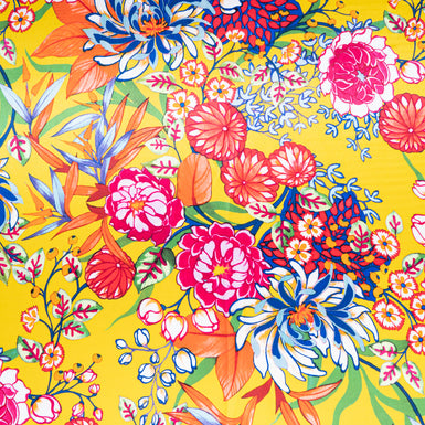 Vibrant Floral Printed Yellow Silk Satin