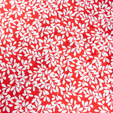 White Leaf Printed Rich Red Silk Jacquard