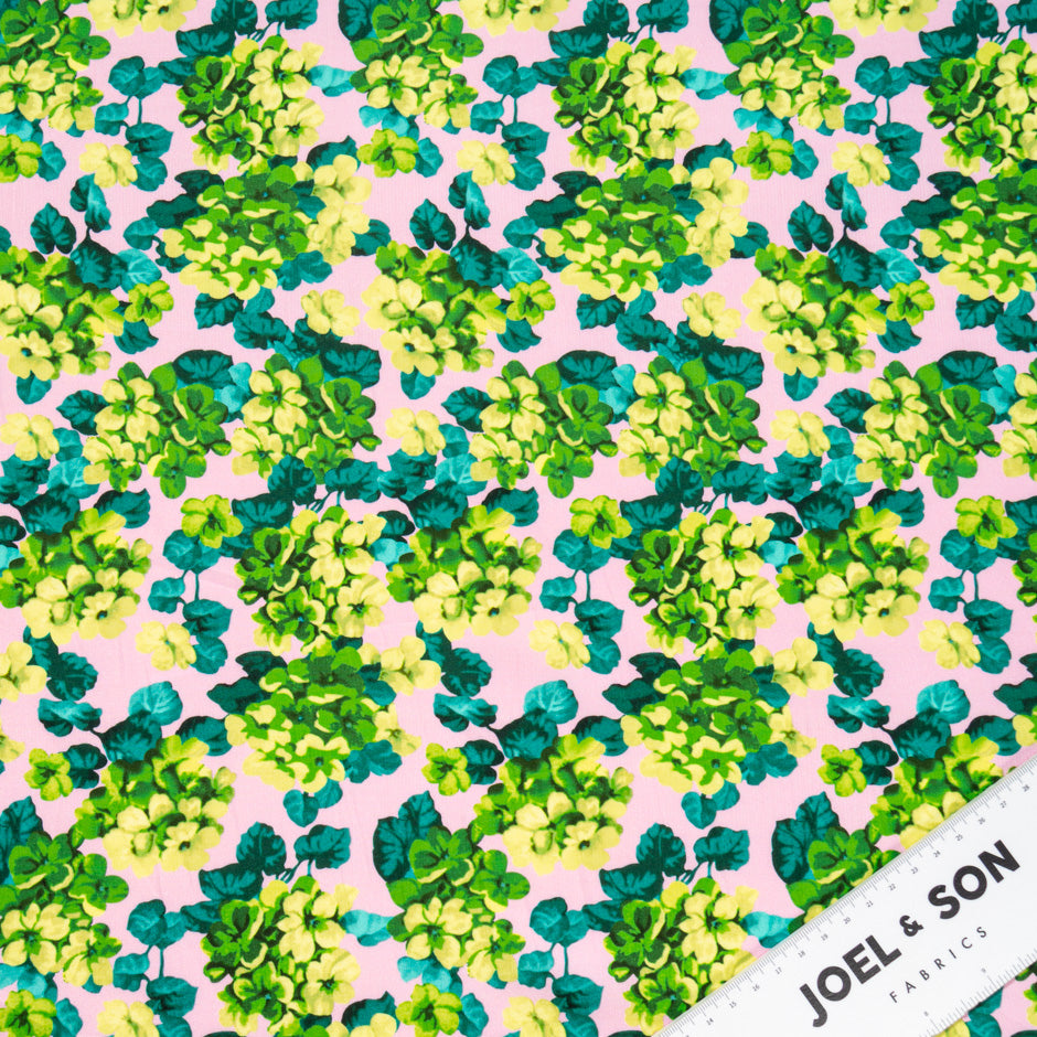 Green & Teal Hydrangea Printed Pink Cotton