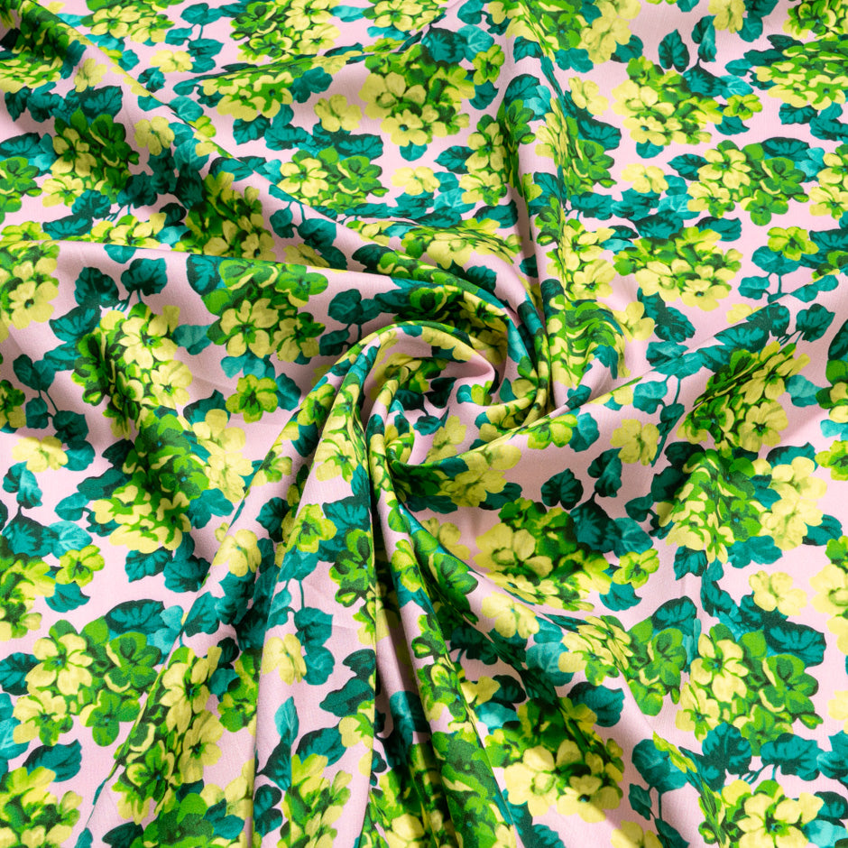 Green & Teal Hydrangea Printed Pink Cotton